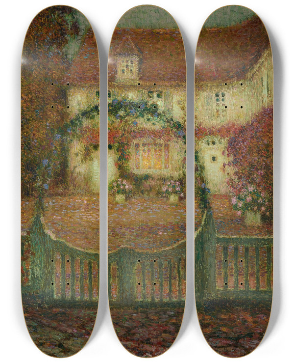 Triptych art skateboard deck of Henri Le Sidaner La Maison by Henri Le Sidaner (1862-1939)