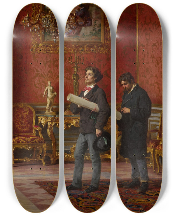 Triptych art skateboard deck of Vclav Brok Two Artists Voytech Hynais And Brozik by Vaclav Brozik (1851-1901)