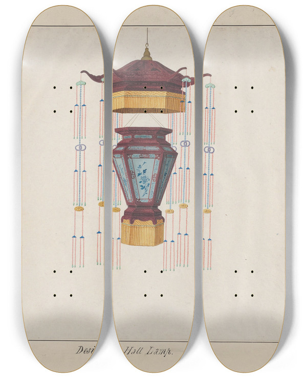 Triptych art skateboard deck of Lam Qua Design For A Hall Lamp_1 by Lam Qua (1801-1860)