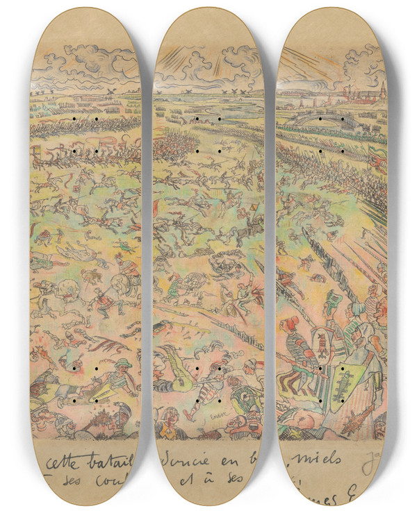 Triptych art skateboard deck of James Ensor De Slag Der Gulden Sporen by James Ensor (1860-1949)