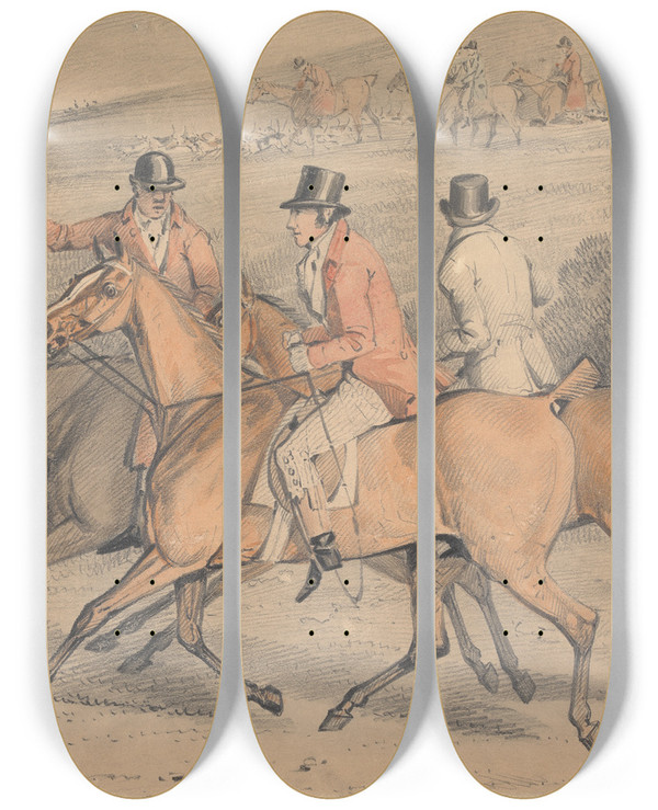 Triptych art skateboard deck of Samuel Alken Foxhunting Going To Draw Cover by Samuel Alken (1756-1815)