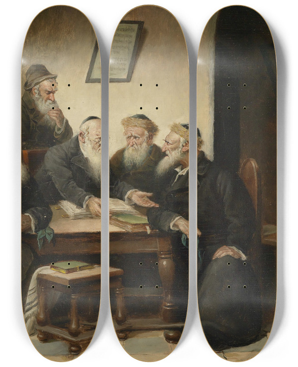Triptych art skateboard deck of Carl Schleicher Beim Rabbi by Carl Schleicher (1825-1903)