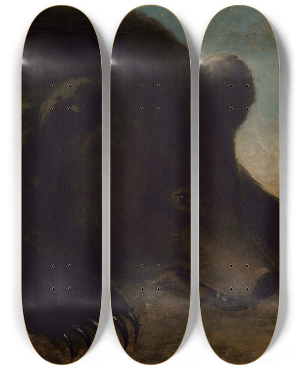 Triptych art skateboard deck of George Catlin Portraits Of A Grizzly Bear And Mouse Life Size by George Catlin (1796-1872)