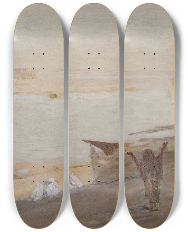 Triptych art skateboard deck of Jan Cigliski Ganges From The Journey To India by Jan Ciaglinski (1858-1913)