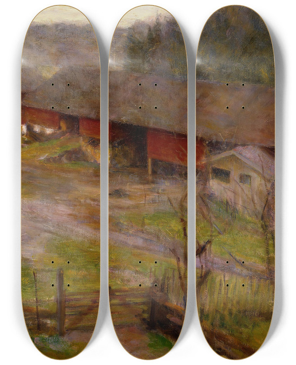 Triptych art skateboard deck of Erik Werenskiold Autumn by Erik Werenskiold (1855-1938)