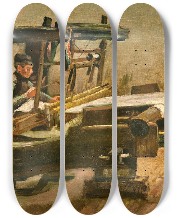 Triptych art skateboard deck of Vincent Van Gogh Wever Naar Rechts Gekeerd Weaver Facing Right by Vincent van Gogh (1853-1890)