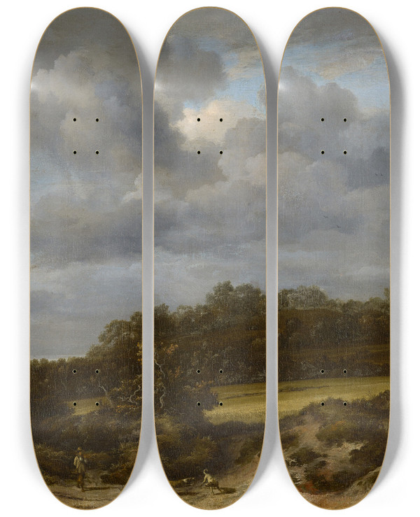 Triptych art skateboard deck of Jacob Van Ruisdael Cornfield by Jacob Van Ruisdael (1628-1682)