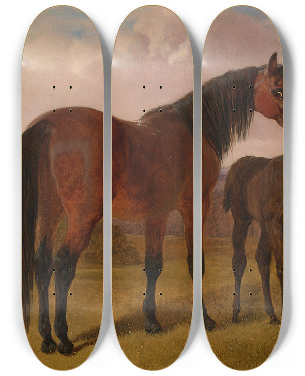Triptych art skateboard deck of John Frederick Herring Snr A Mare And Foal In A Landscape by John Frederick Herring Snr (1795-1865)
