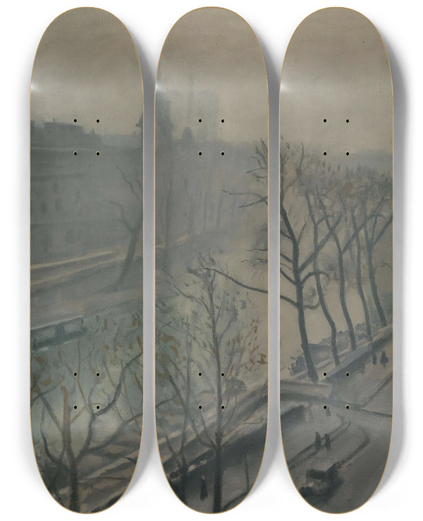 Triptych art skateboard deck of Albert Marquet Paris Le Quai Des Grands Augustins Crpuscule by Albert Marquet (1875-1947)