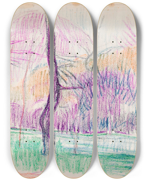 Triptych art skateboard deck of Magnus Enckell Maisema Puita_2 by Magnus Enckell (1870-1925)