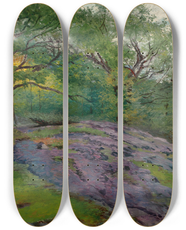 Triptych art skateboard deck of George Albert Frost Spring Landscape by George Albert Frost (1843-1907)