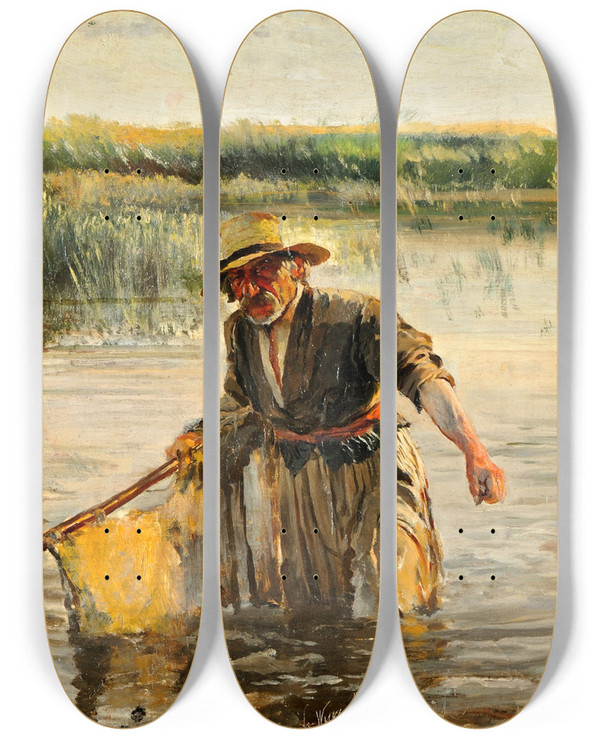 Triptych art skateboard deck of Leon Wyczkowski Fishermen_1 by Leon Wyczolkowski (1852-1936)