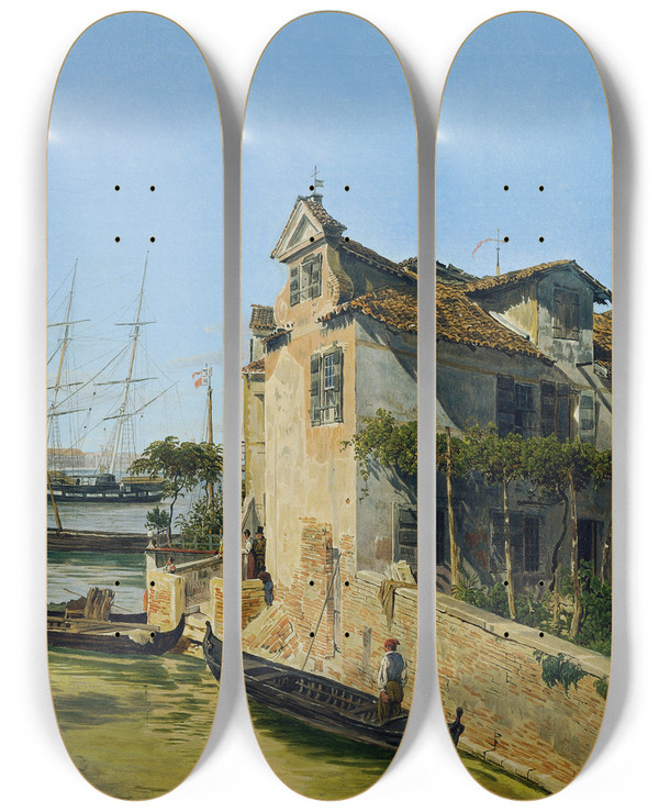 Triptych art skateboard deck of Jakob Alt Blick Auf San Giorgio Maggiore In Venedig by Jakob Alt (1789-1872)