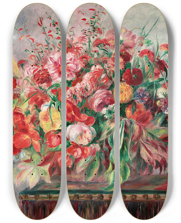 Triptych art skateboard deck of Pierreauguste Renoir Corbeille De Fleurs by Pierre-Auguste Renoir (1841-1919)