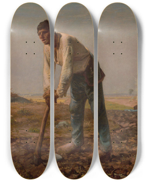 Triptych art skateboard deck of Jeanfranois Millet Man With A Hoe_1 by Jean-Franois Millet (1814-1875)