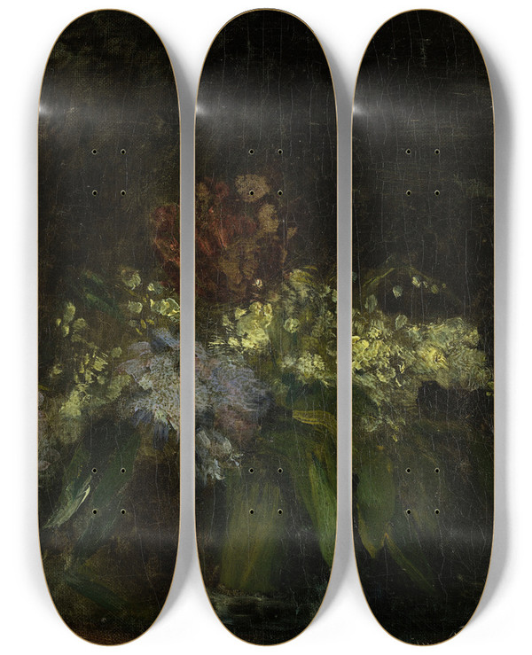 Triptych art skateboard deck of Jeanbaptiste Carpeaux Bouquet De Fleurs Au Muguet by Jean-Baptiste Carpeaux (1827-1875)