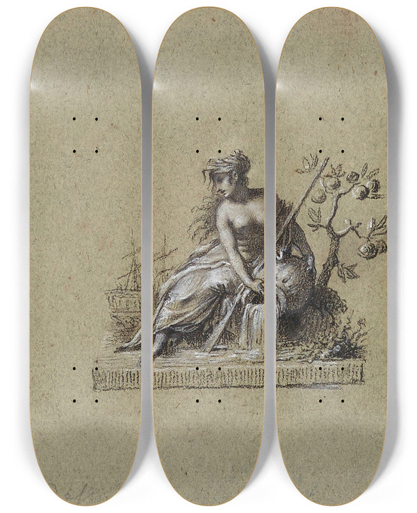 Triptych art skateboard deck of Pierrepaul Prudhon Etude Pour Une Tte De Lettre Du Dpartement De La Seine Infrieure by Pierre-Paul Prud'hon (1758-1823)