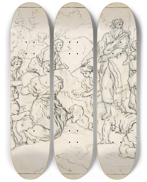 Triptych art skateboard deck of Francesco La Marra Moses Slr Vand Af Klippen by Francesco La Marra (1728-1787)