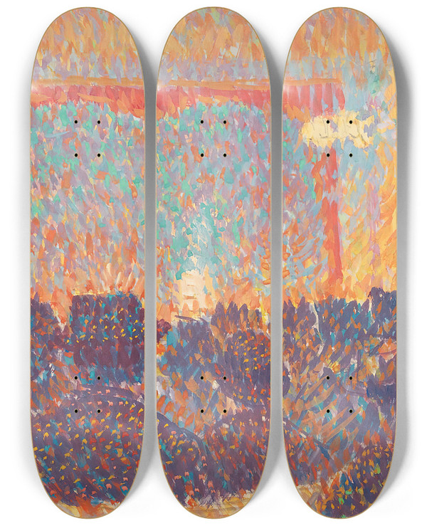 Triptych art skateboard deck of Louis Hayet Au Thtre by Louis Hayet (1864-1940)