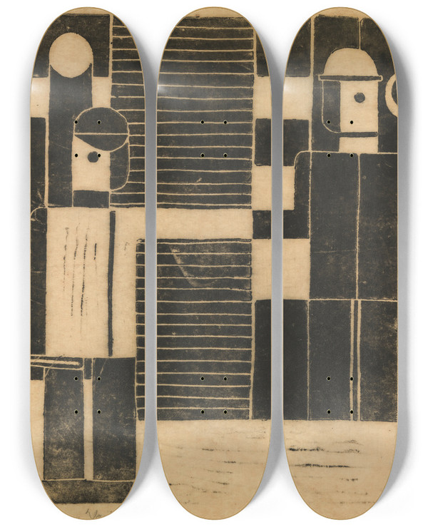 Triptych art skateboard deck of Franz Wilhelm Seiwert Komposition Med En Arbejder Og En Bonde_2 by Franz Wilhelm Seiwert (1894-1933)
