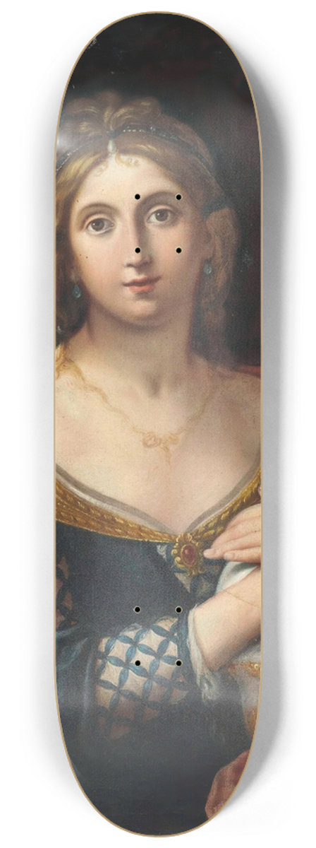 Elisabetta Sirani - Portrait of a lady, half-length, as Pandora or Artemisia 8.25 inch art skate deck