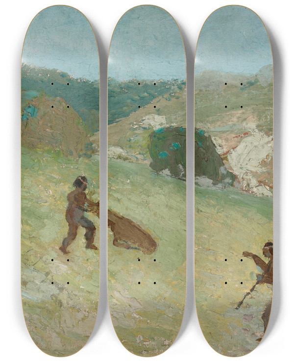 Triptych art skateboard deck of Pedro Figari Caza_1 by Pedro Figari (1861-1938)