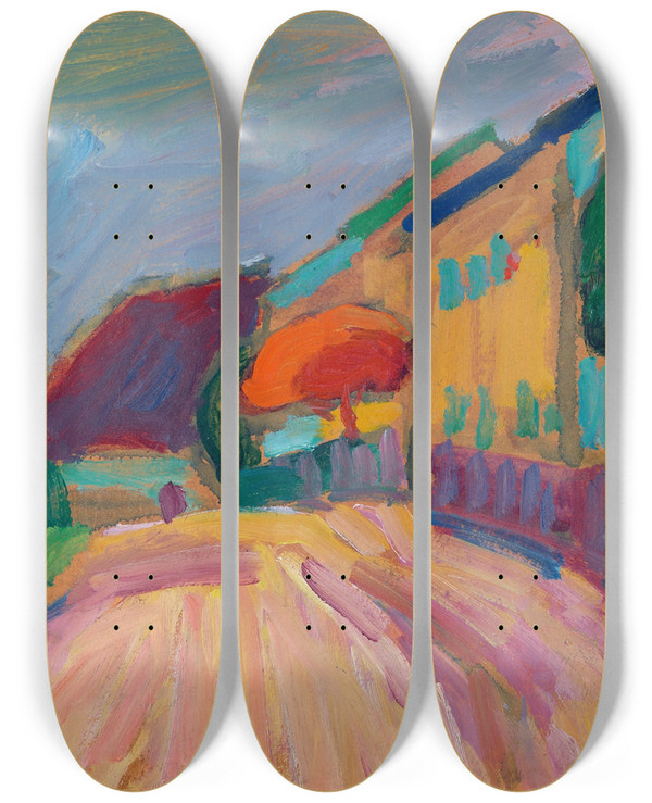 Triptych art skateboard deck of Alexej Von Jawlensky Sketch From Murnau by Alexej Von Jawlensky (1864-1941)