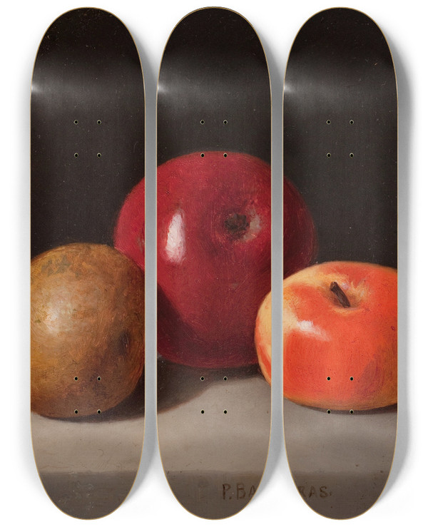 Triptych art skateboard deck of Peter Baumgras Still Life With Fruit by Peter Baumgras (1827-1904)