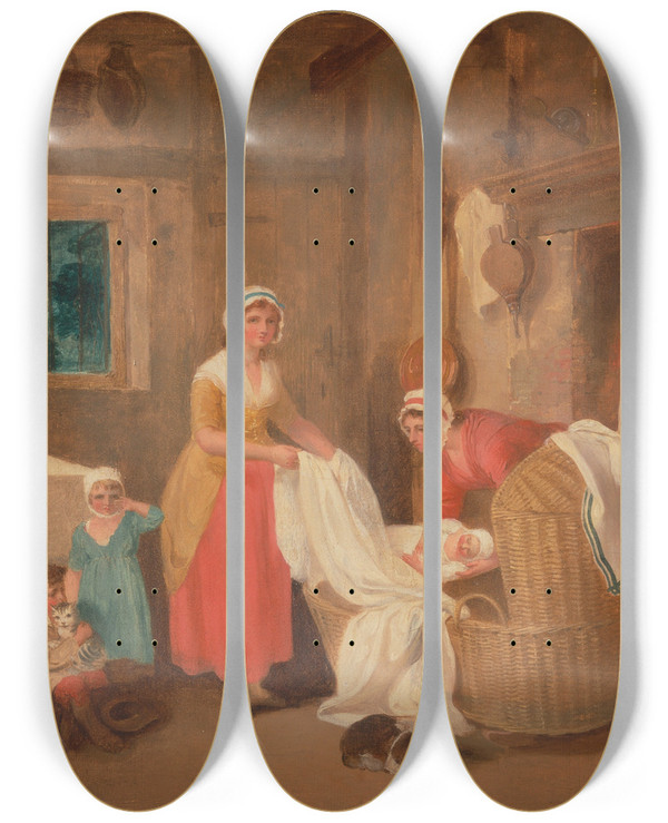 Triptych art skateboard deck of Francis Wheatley Night by Francis Wheatley (1747-1801)