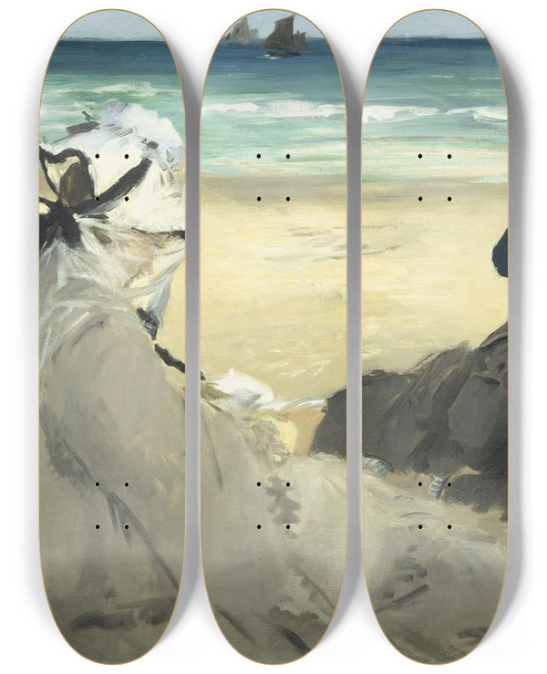 Triptych art skateboard deck of Douard Manet On The Beach_1 by douard Manet (1832-1883)