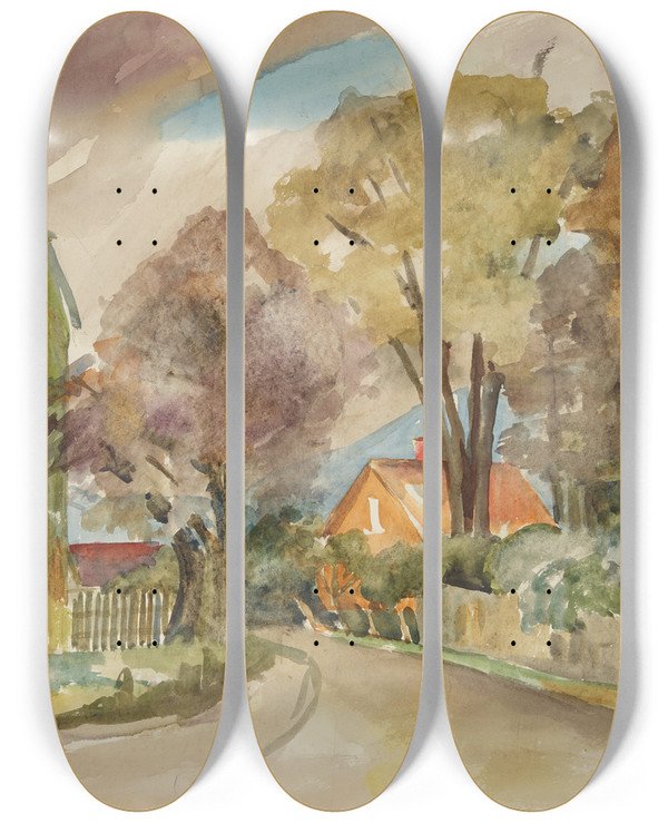 Triptych art skateboard deck of Anny Dollschein Herbststrae by Anny Dollschein (1893-1946)
