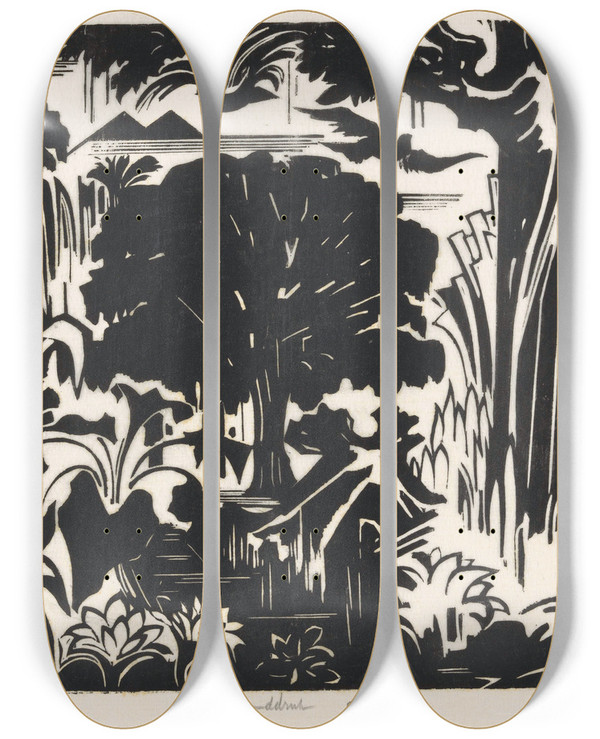 Triptych art skateboard deck of Johannes Frederik Engelbert Ten Klooster Moeras by Johannes Frederik Engelbert Ten Klooster (1873-1940)