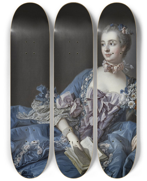 Triptych art skateboard deck of Franois Boucher Madame De Pompadour Jeanneantoinette Poisson 1721 1764 by Francois Boucher (1703-1770)