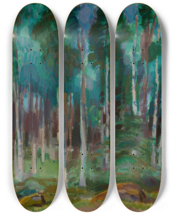Triptych art skateboard deck of Magnus Enckell Birches In Vksy by Magnus Enckell (1870-1925)