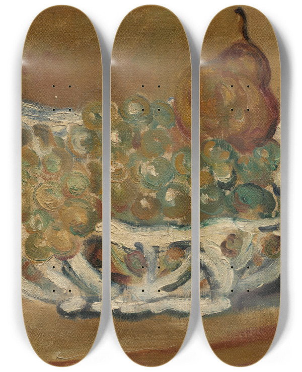Triptych art skateboard deck of Louis Valtat Corbeille En Porcelaine Aux Raisins Et La Poire by Louis Valtat (1869-1952)