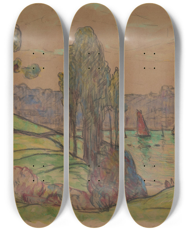 Triptych art skateboard deck of Maxime Maufra Les Voiliers Rouges Douarnenez by Maxime Maufra (1861-1918)