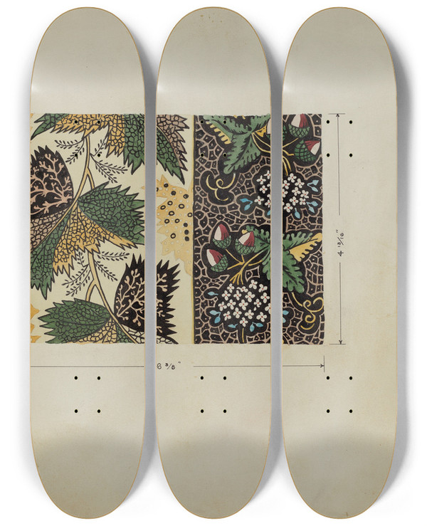 Triptych art skateboard deck of Edward Grant Piece Of Calico by Edward Grant