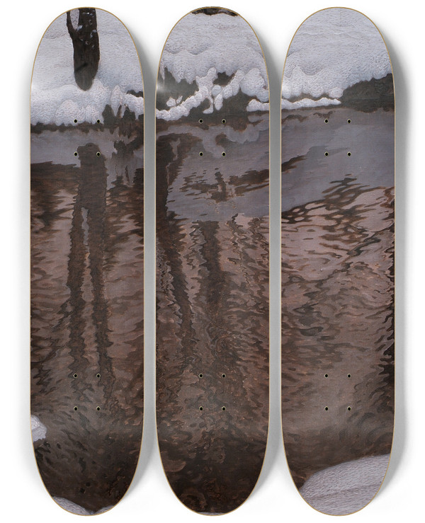 Triptych art skateboard deck of Gustaf Fjstad Running Water by Gustaf Fjaestad (1868-1948)