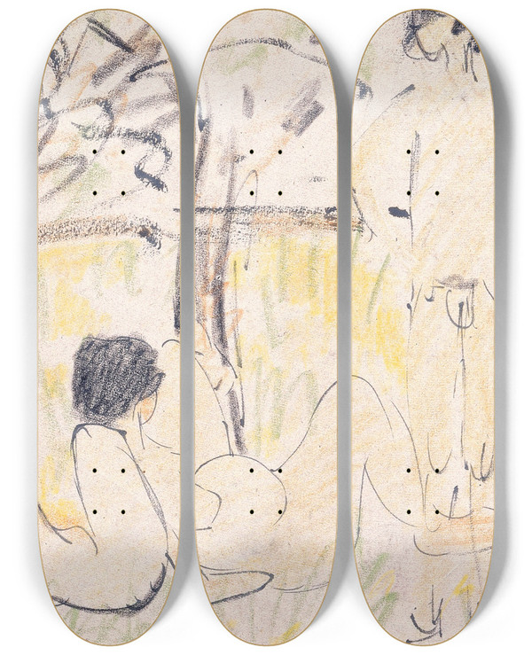 Triptych art skateboard deck of Otto Mueller Three Nudes by Otto Mueller (1874-1930)