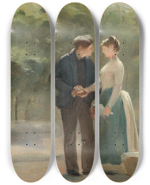 Triptych art skateboard deck of Rousselgo Le Matin by Roussel-Go (1860-1928)