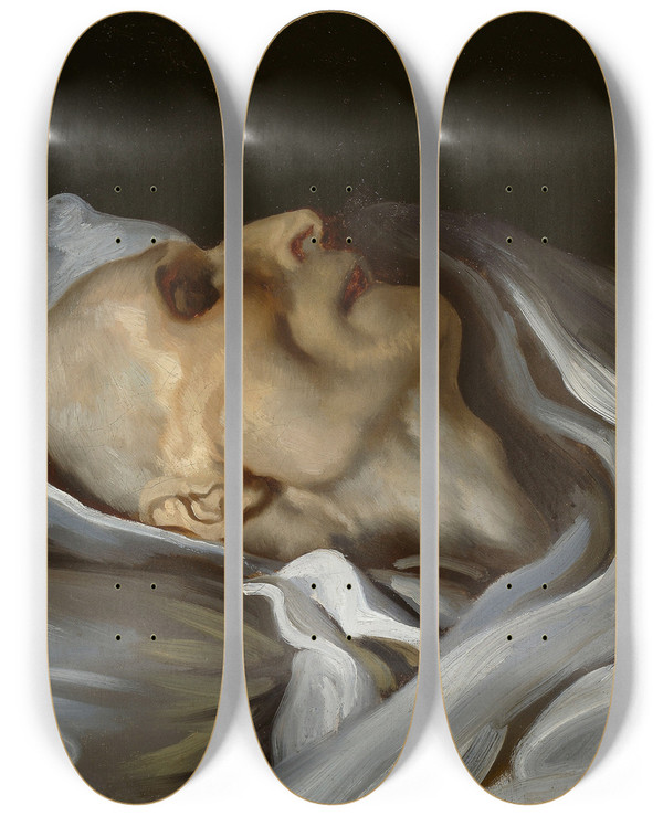 Triptych art skateboard deck of Emile Champmartin Thodore Gricault On His Deathbed by Emile Champmartin (1797-1883)