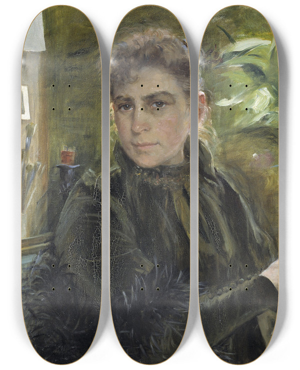 Triptych art skateboard deck of Elisabeth Keyser Selfportrait by Elisabeth Keyser (1851-1898)