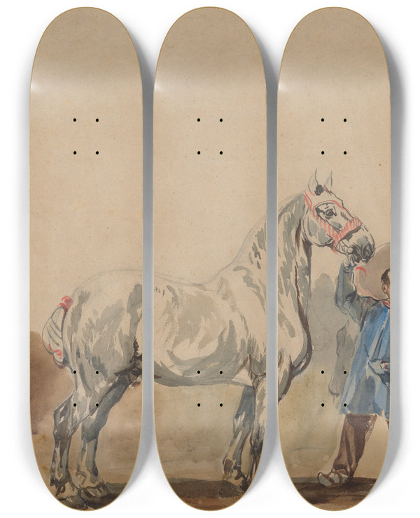 Triptych art skateboard deck of Piotr Michaowski Stableman And Horses by Piotr Michalowski (1800-1855)
