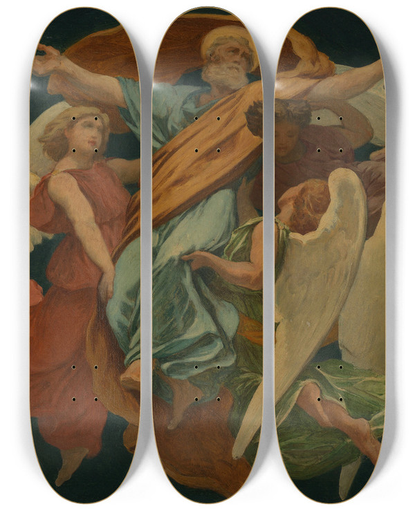 Triptych art skateboard deck of Lopold Durangel Glorification De Saint Pierre by Leopold Durangel (1828-1898)