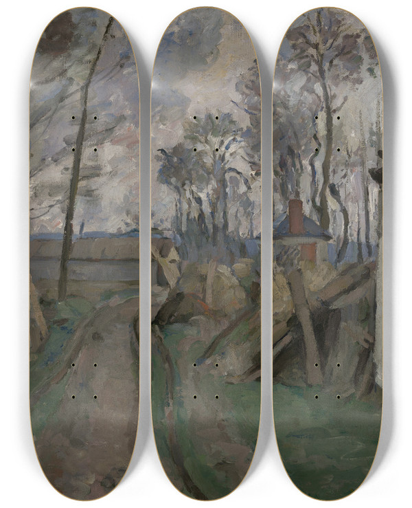 Triptych art skateboard deck of Paul Czanne A Village Road Nearauvers by Paul Cezanne (1839-1906)