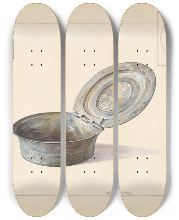 Triptych art skateboard deck of Alfred Walbeck Snuff Box by Alfred Walbeck
