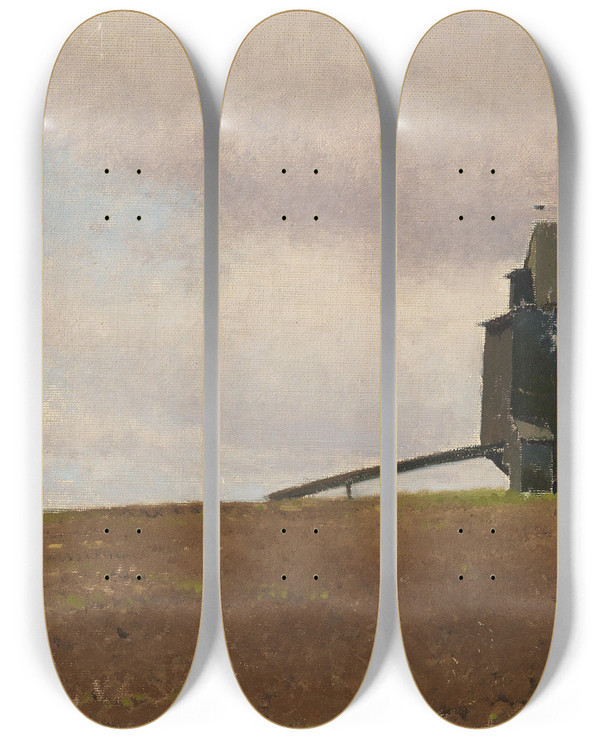 Triptych art skateboard deck of Ferdinand Brunner Alte Windmhle by Ferdinand Brunner (1870-1945)