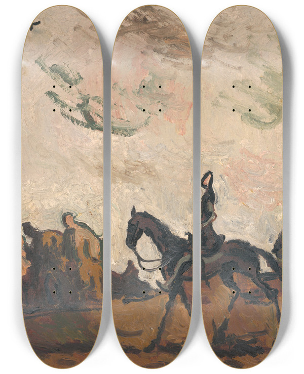 Triptych art skateboard deck of Cyprin Majernk Refugees_5 by Cyprian Majernik (1909-1945)