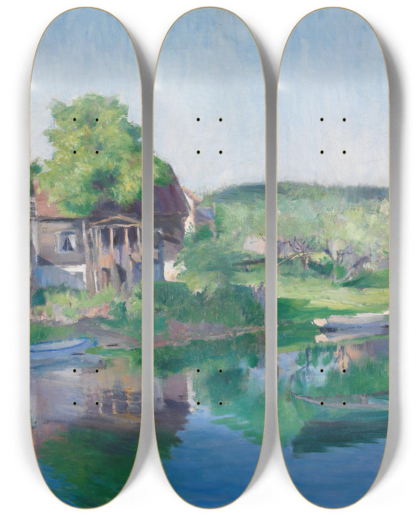 Triptych art skateboard deck of Harriet Backer Fra Sandvikselven by Harriet Backer (1845-1932)