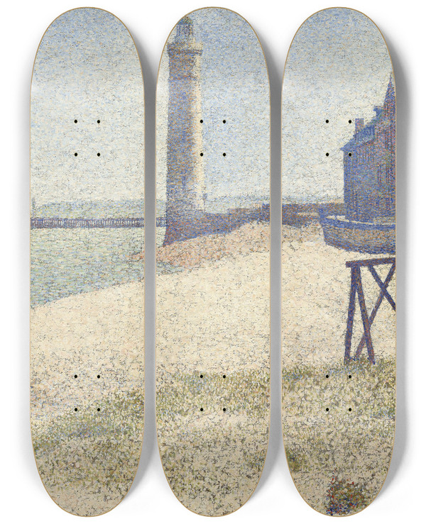 Triptych art skateboard deck of Georges Seurat The Lighthouse At Honfleur_1 by Georges Seurat (1859-1891)